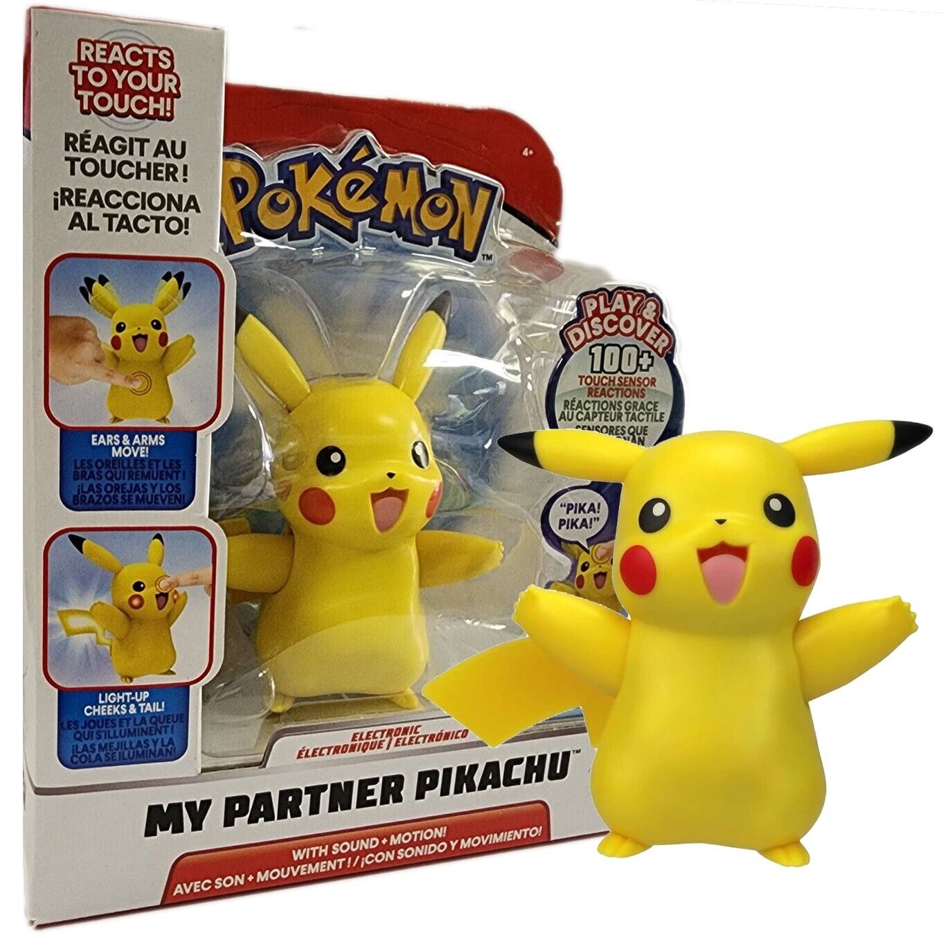 Pokemon Pikachu Figure Statue Toy Touch Sound Movable Reactions & Light-up Tail