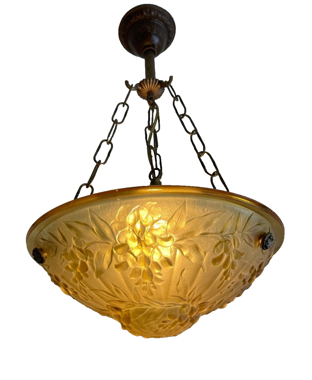 vintage 1930-40s French inverted amber glass hanging fixture