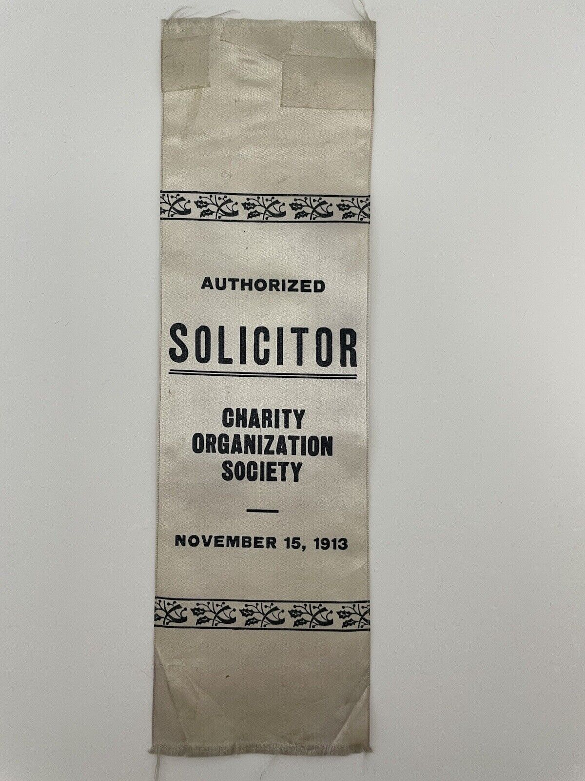 1913 Antique Historical Ephemera Ribbon Charity Organization Society