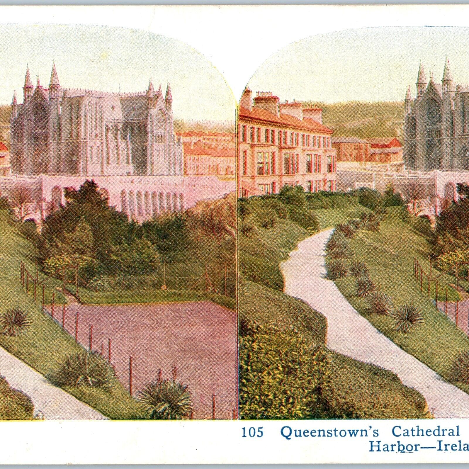 1925 Cobh, Ireland Queenstown St Colman\'s Cathedral Construction Stereoview V39