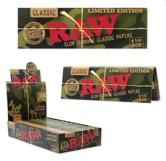 FULL BOX 24PKS of RAW Rolling Papers CLASSIC CAMO - 1¼ Papers - LIMITED EDITION