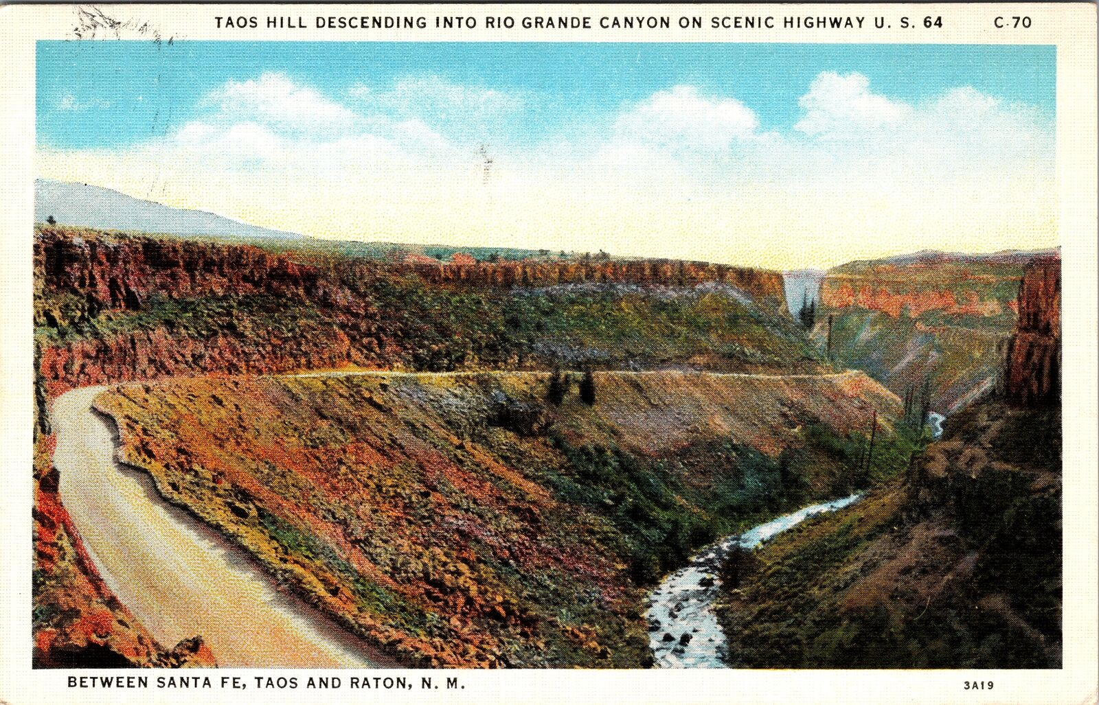 Raton NM-New Mexico, Taos Hill Descending Canyon Vintage Postcard