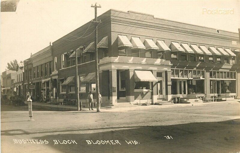 WI, Bloomer, Wisconsin, Business Block, Street Scene, Store Front, RPPC