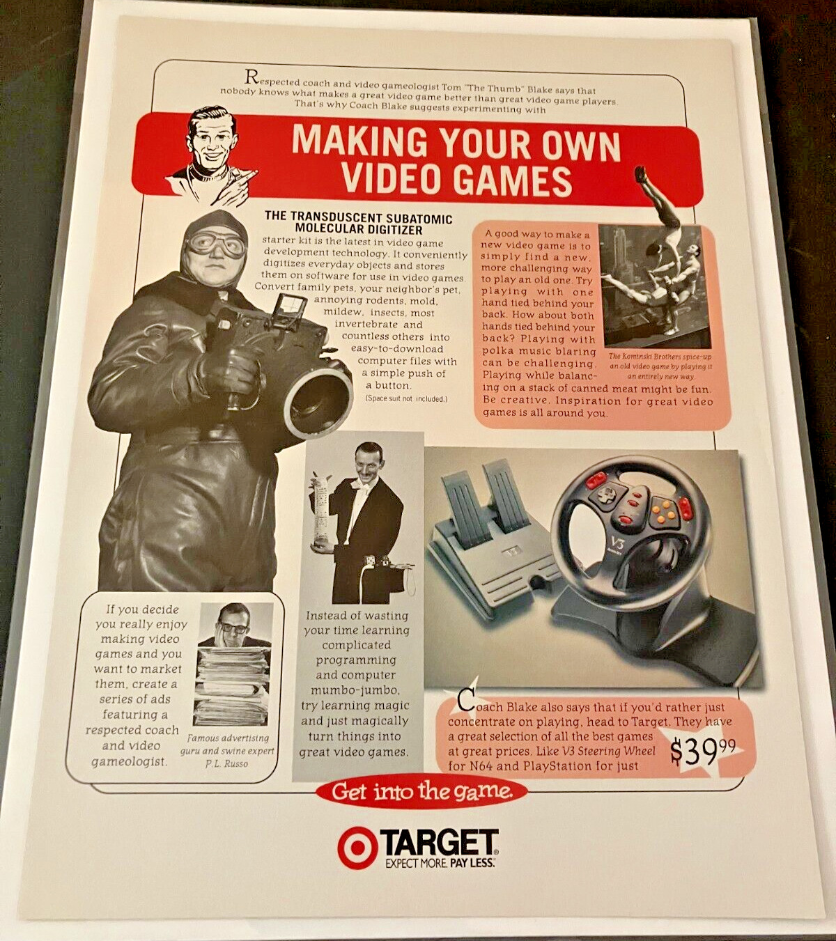 Target - Vintage Gaming Print Ad / Poster / Wall Art - Steering Wheel & Pedals