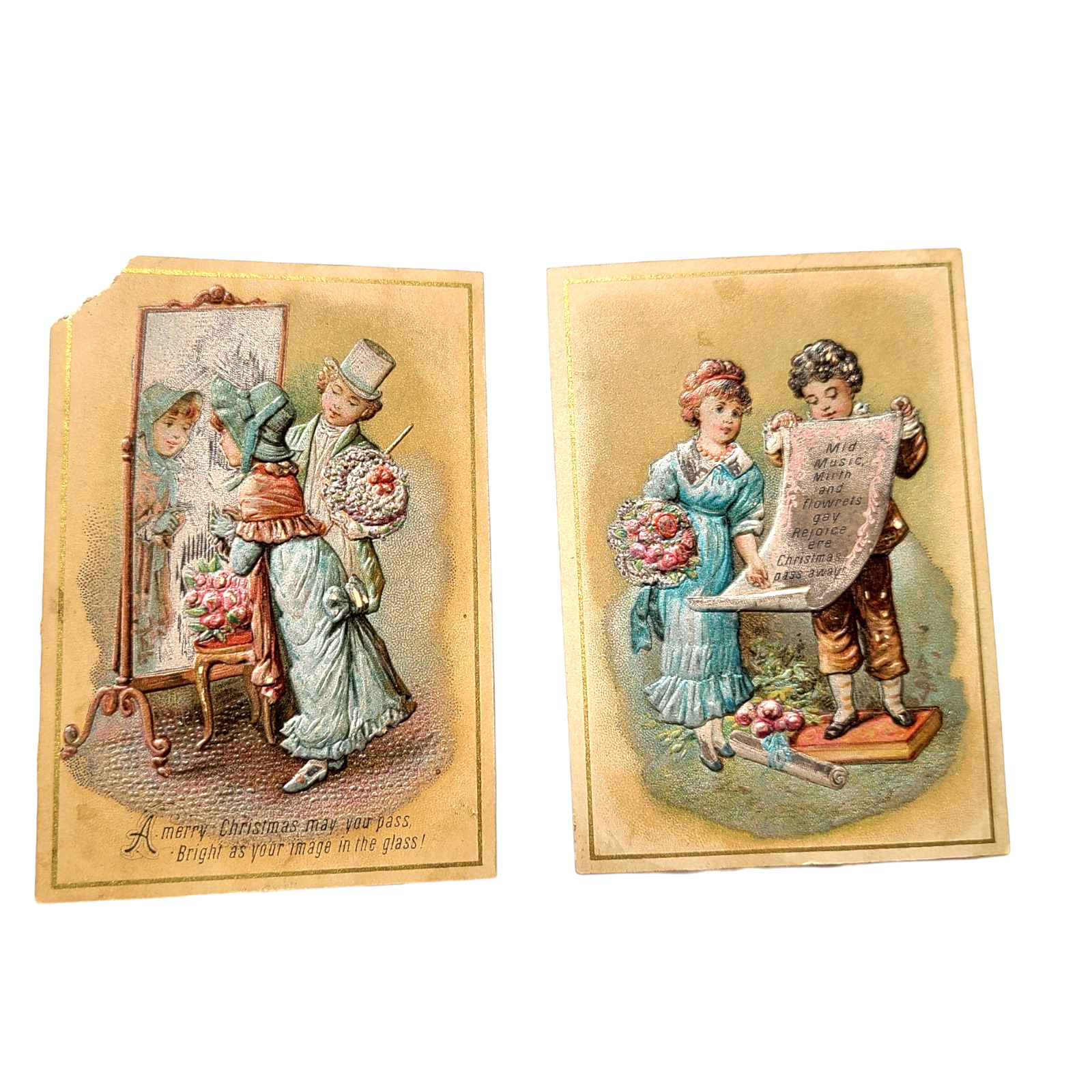 Lot 2 Vintage Antique CHRISTMAS Cards 1880s 1890s Vintage