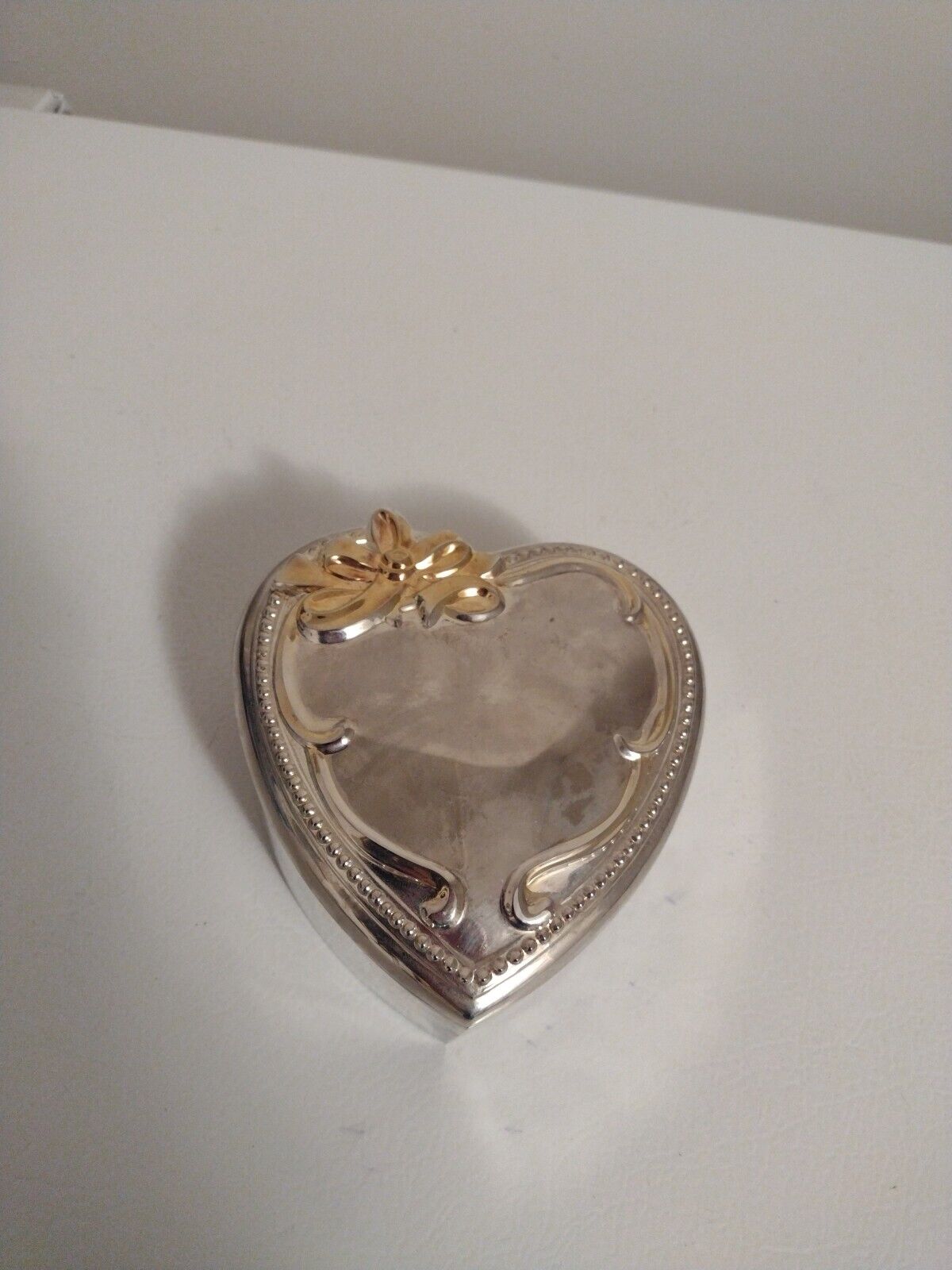 Vintage Heart shaped Silver Tone Trinket Box
