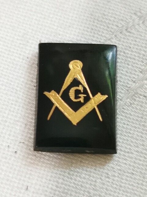 Vintage Masonic Jewel Stone, Gold Inset In Onyx, Signet