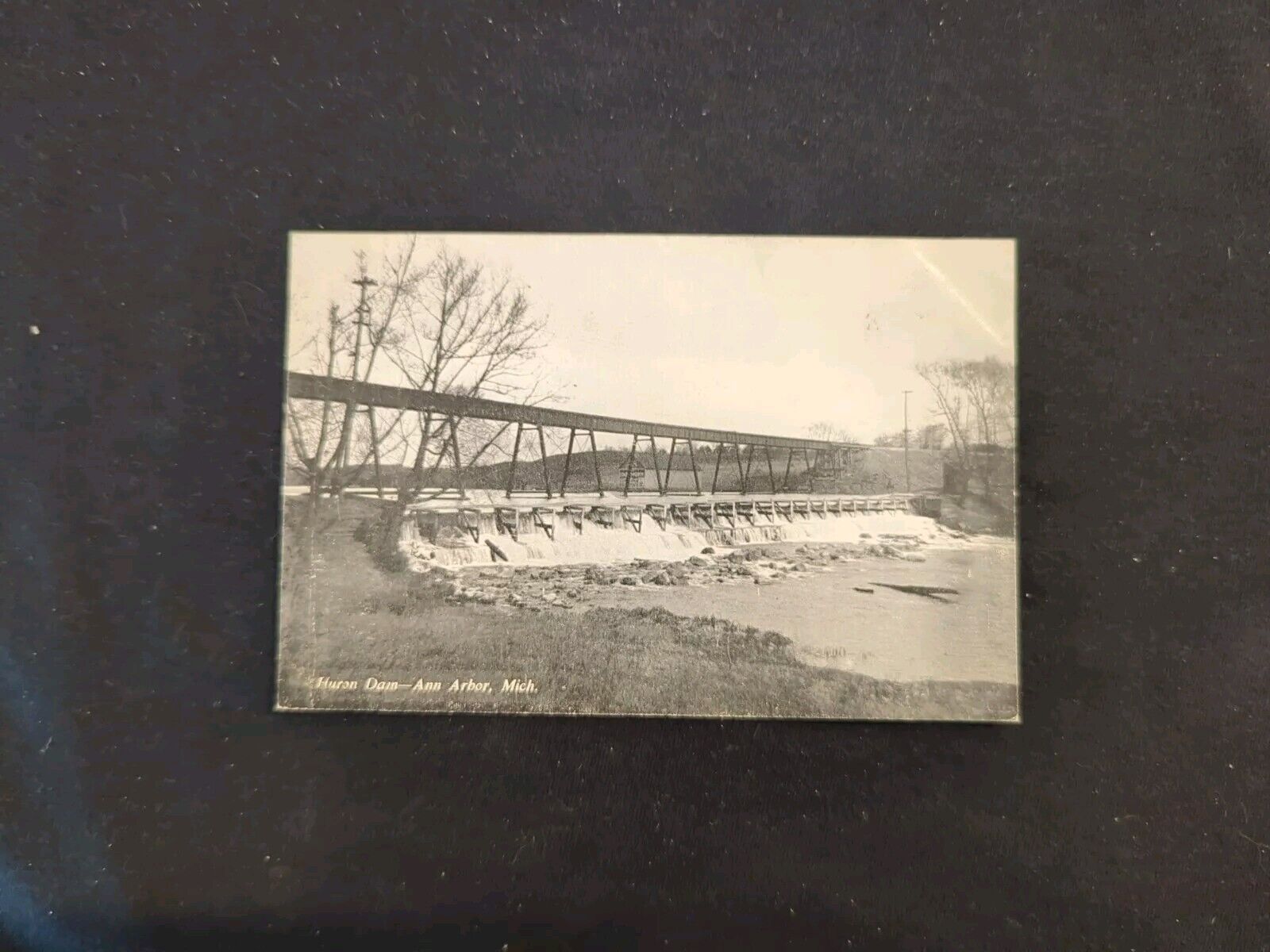 Vintage Postcard Huron Dam Ann Arbor Michigan Black And White Unposted