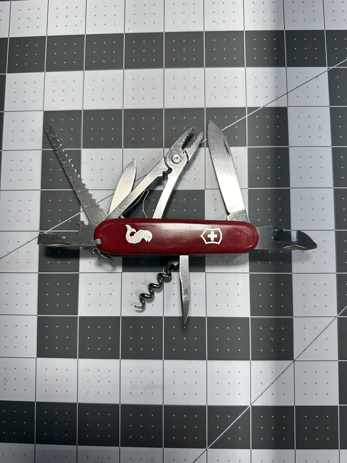 Victorinox  Angler Swiss Army Pocket Knife - Red 91MM - Fishing Logo - 5579