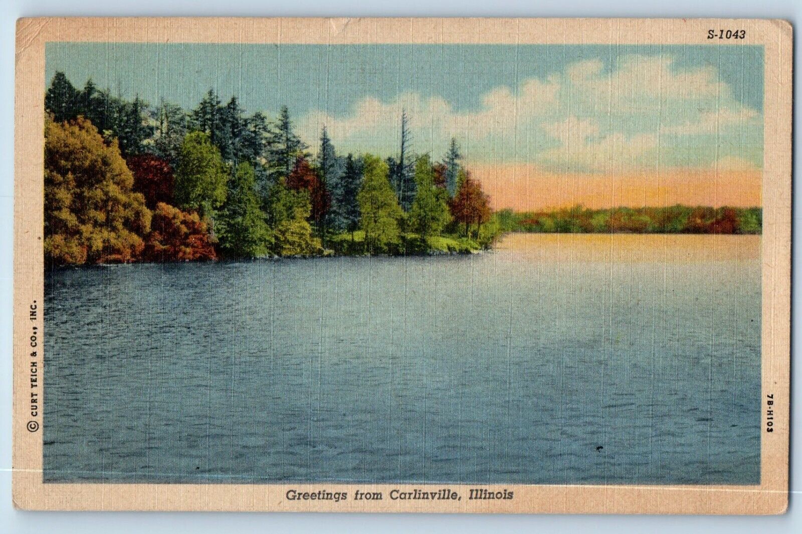 Carlinville Illinois Postcard Greetings Aerial View Lake Trees Scenic View 1951
