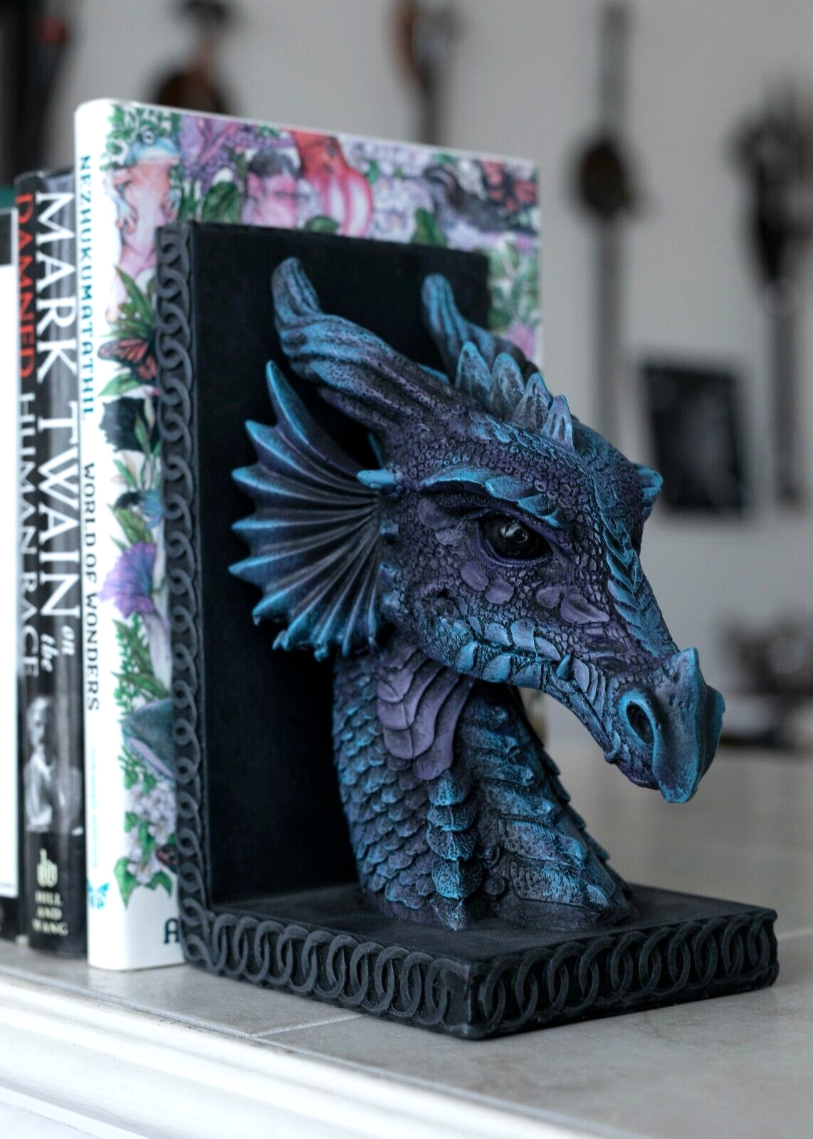 Fierce Dragon Head Bookends Medieval Fantasy Home Decor Figurine, Superb Detail