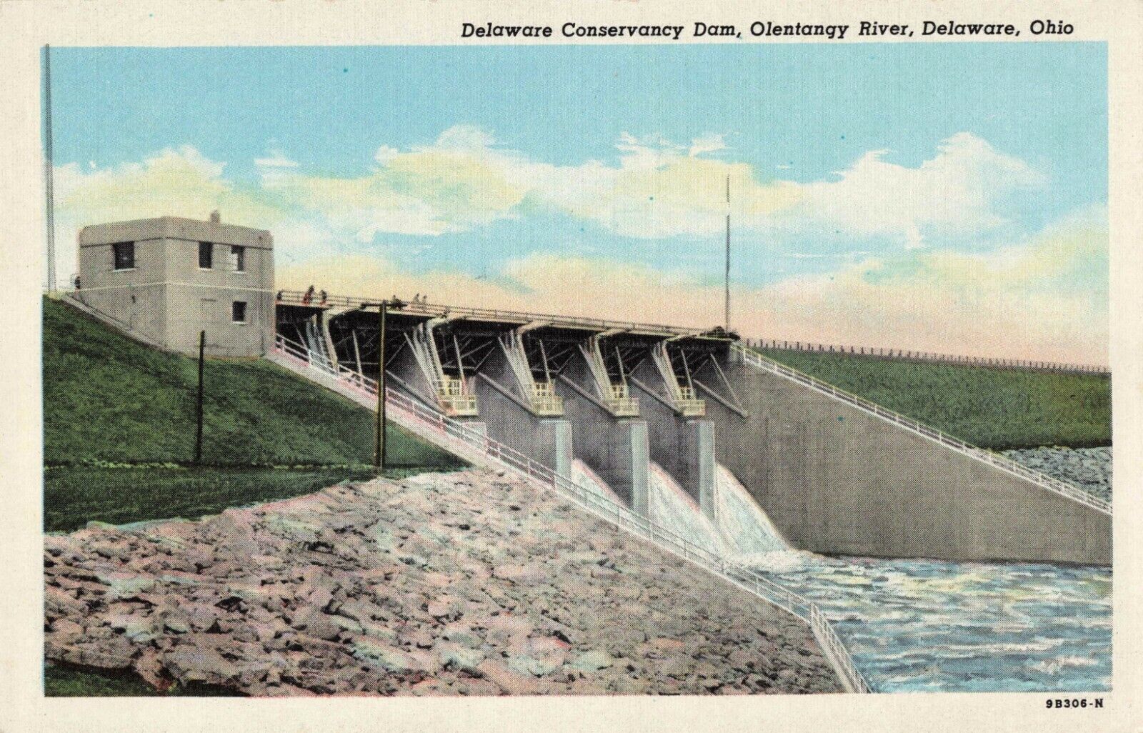 Postcard Delaware Conservancy Dam Olentangy River Ohio Linen