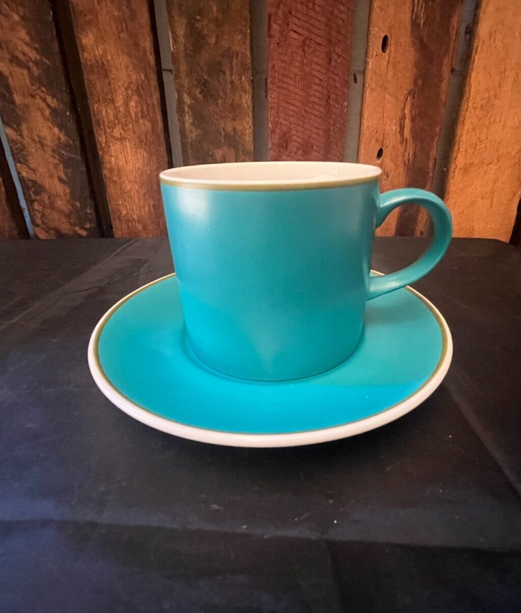 Vintage 1970s Japanese Kelco Fine Porcelain Blue Coffee Cup and Saucer Set