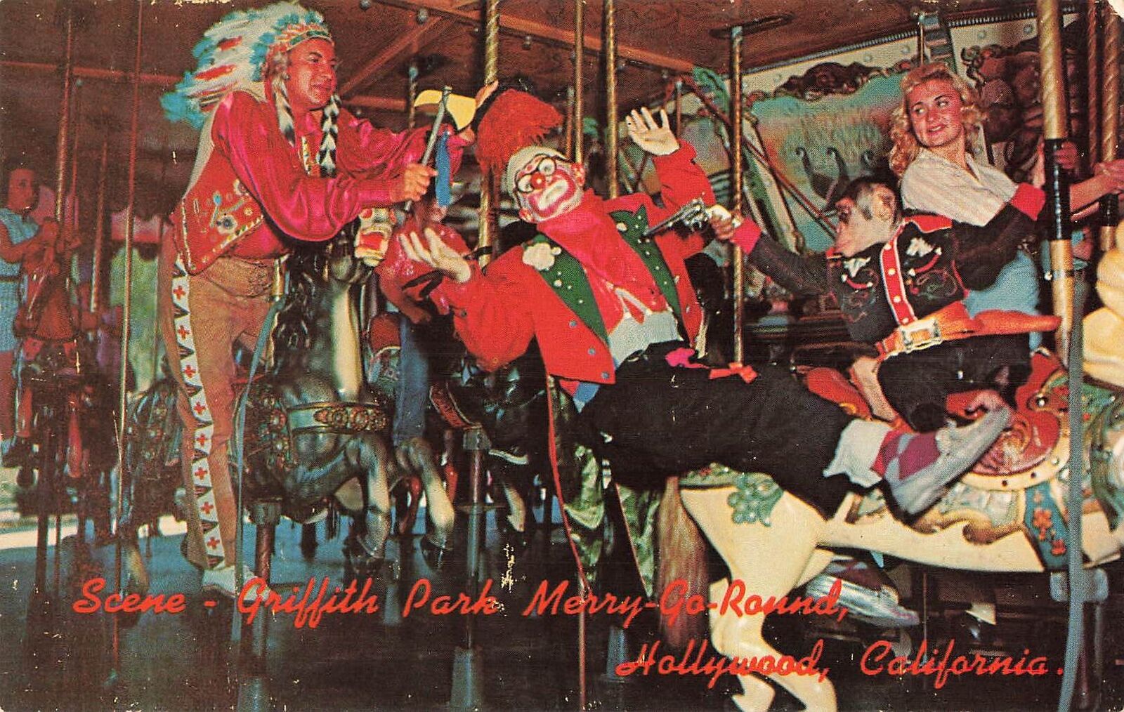 Vintage Postcard Merry-Go-Round Clown Chief Griffith Park Los Angeles California