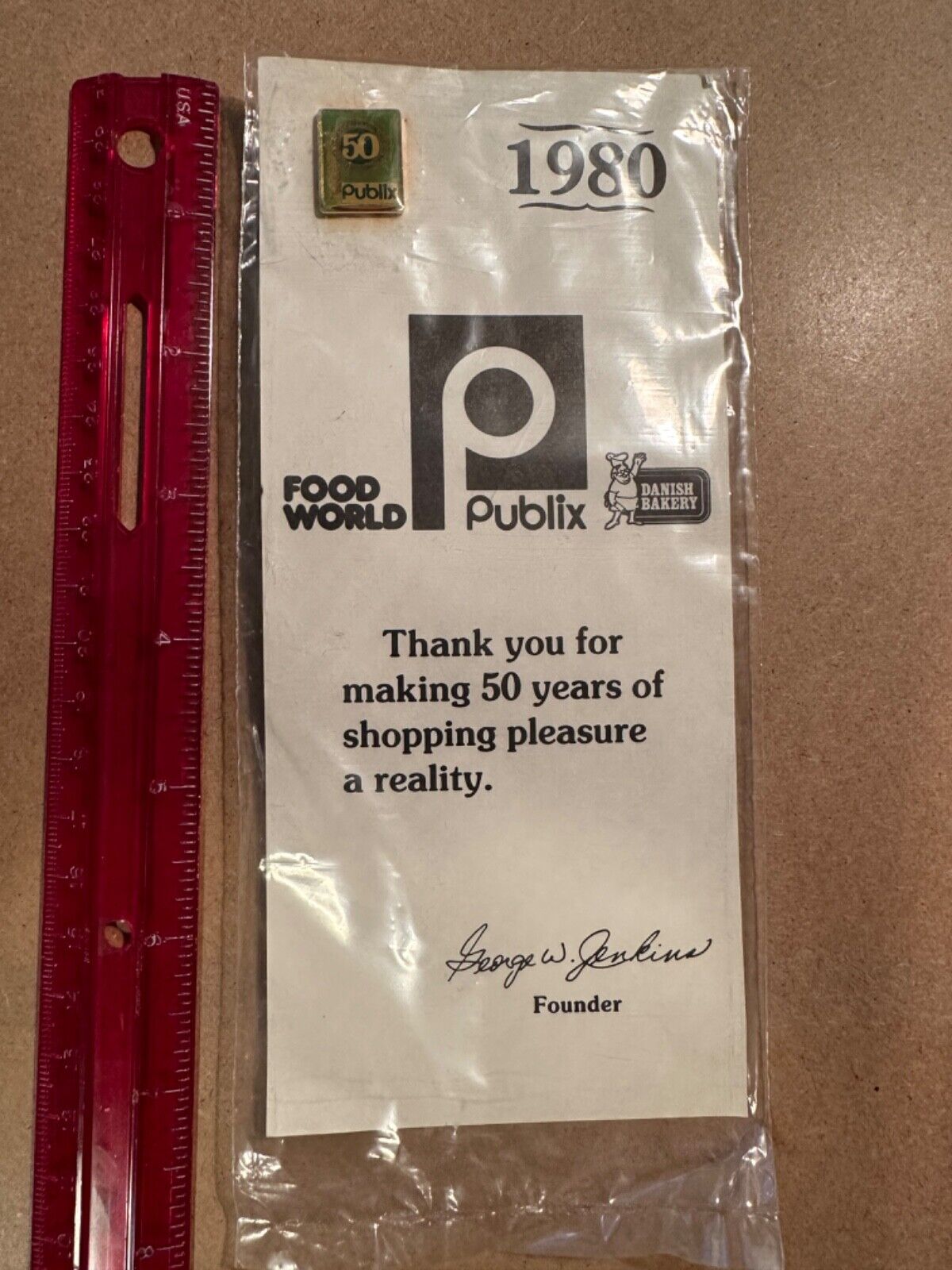 Publix Grocery Store 50 years Anniversary Lapel Hat Pin 1980 Vintage Sealed