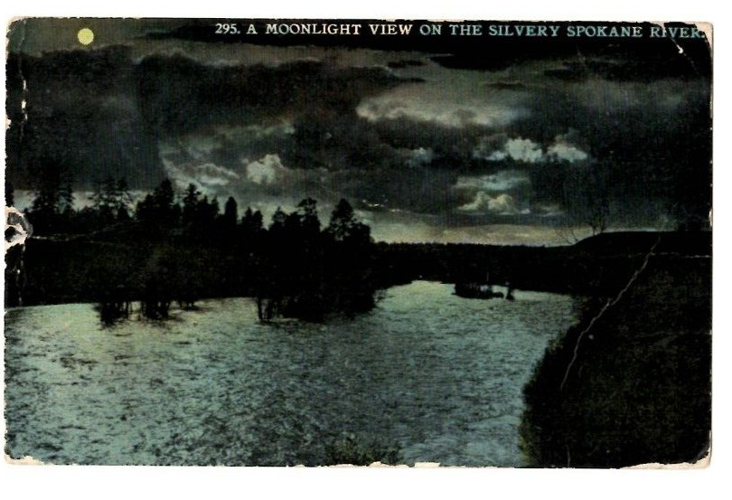 A Moonlight View of the Silvery Spokane River Postcard 1912