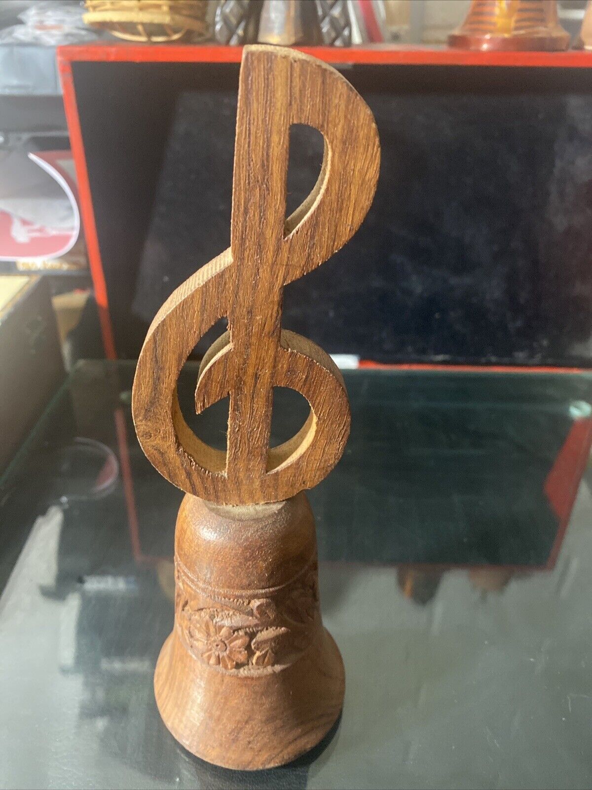 Vintage Wooden Bell with Musical Note Handle