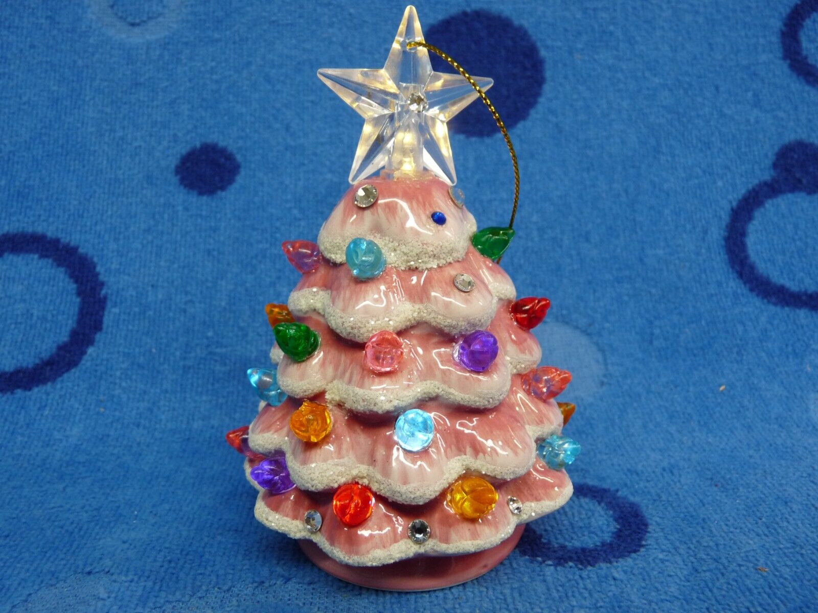 Vintage Mr. Christmas Pink Ceramic Christmas Tree Lighted Ornament 4.5
