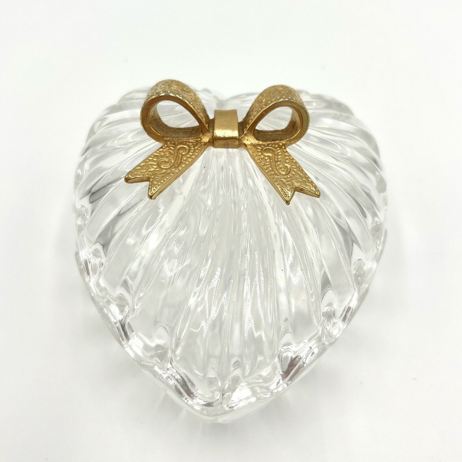 Vintage RCR Royal Crystal Rock Italy Heart Trinket Box  Gold Bow Jewelry