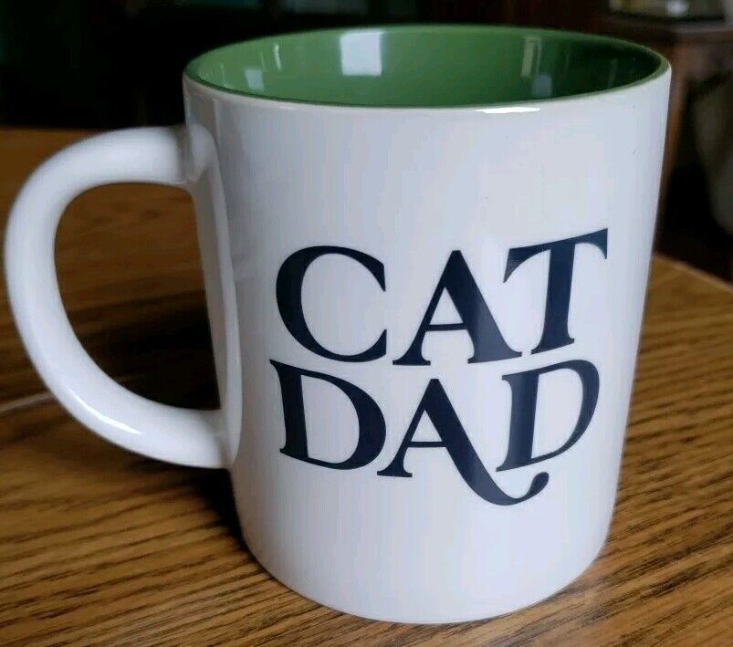 NEW Cat Dad Mug Cup Parker Lane Stoneware. White And Green 