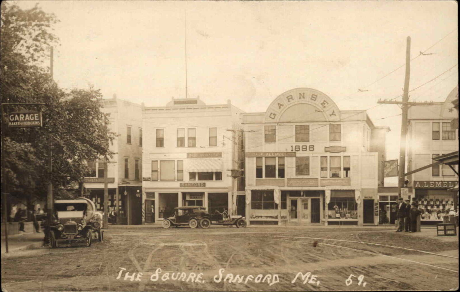 Sanford ME The Square Town Buildings c1910 Real Photo Postcard