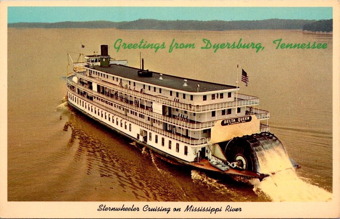 postcard Greetings From Dyersburg Tennessee Sternwheeler Cruising A13