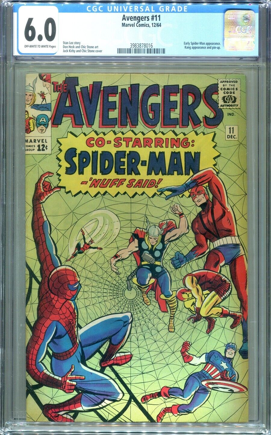 Avengers 11 ☀️ CGC 6.0 ☀️ 2nd appearance Kang ☀️ 1st Spider-Man crossover☀️ 1964
