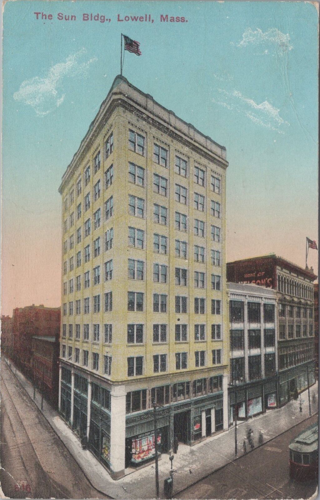 The Sun Building, Lowell Massachusetts 1913 Postcard