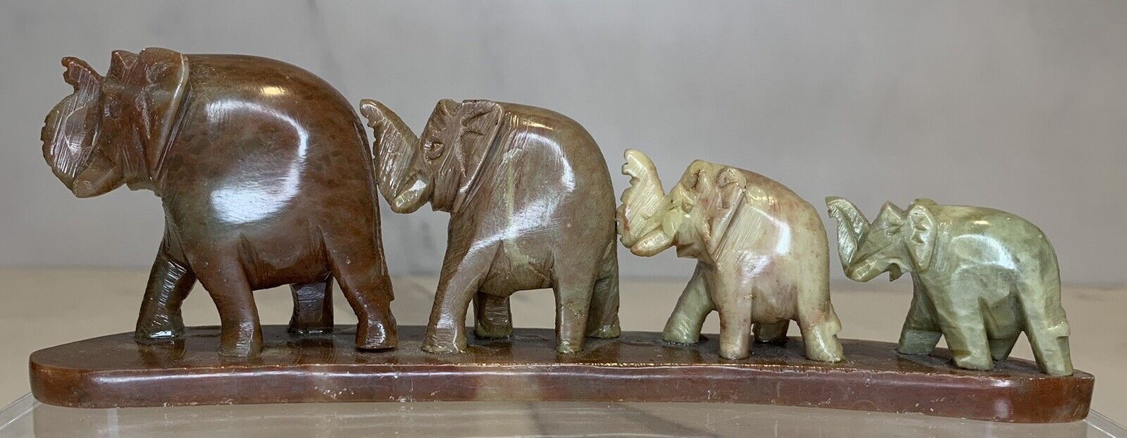 Vintage Four Elephants In a Row Carved Stone Made in India