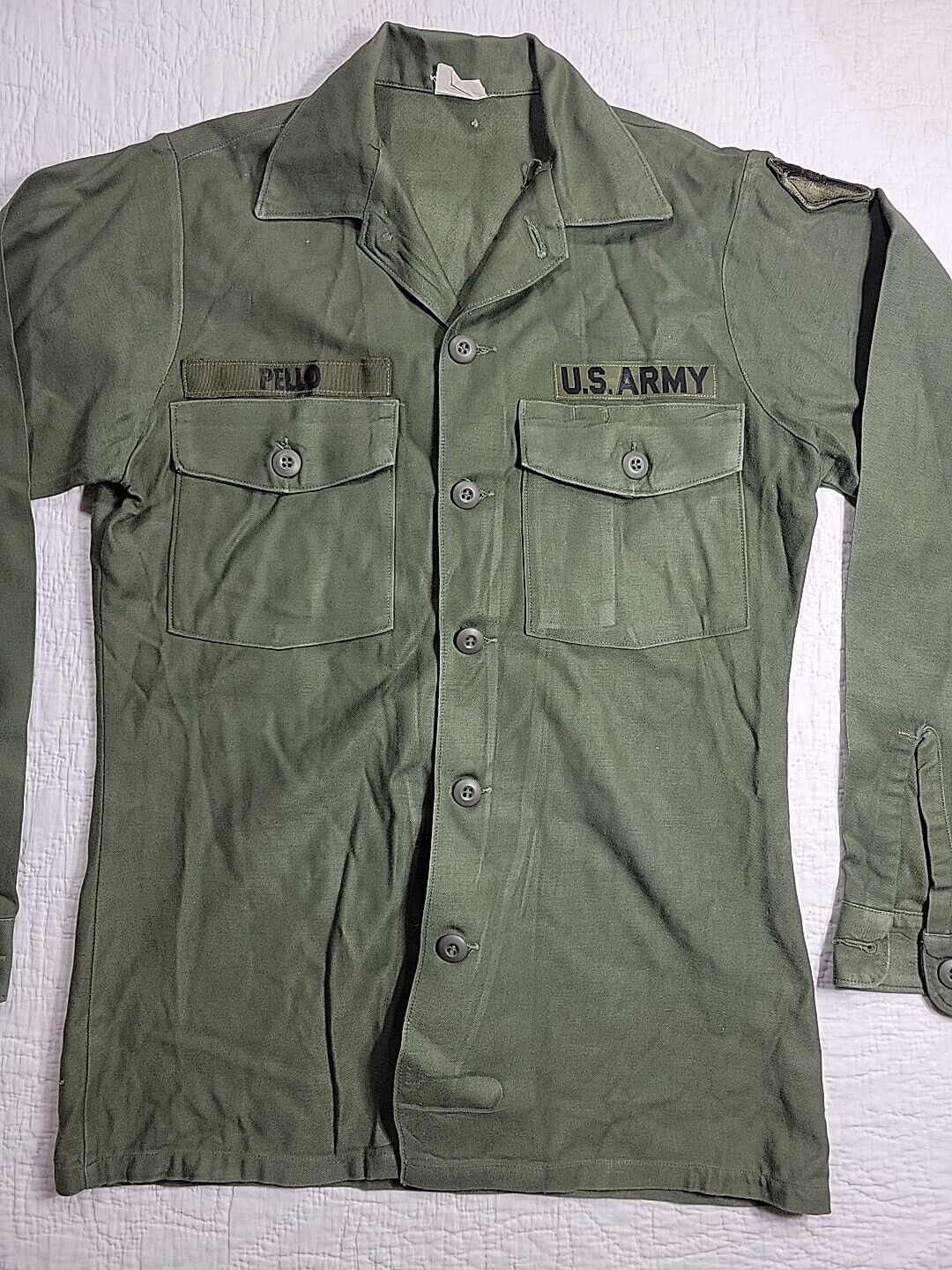 Vintage US Army Vietnam Era OG-107 Sateen Fatigue Duty Shirt Size Small 14.5x33