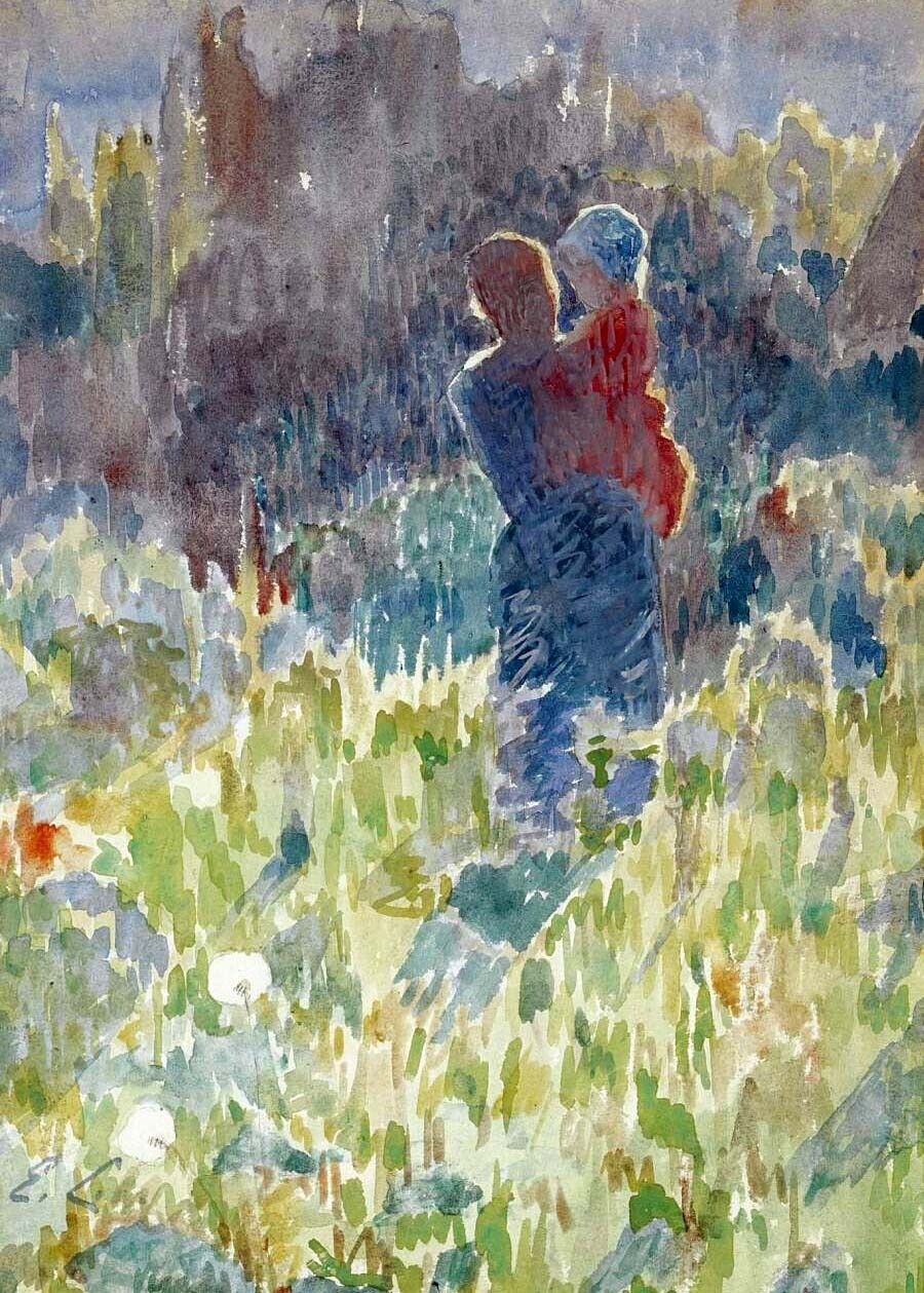Dream-art Oil painting Mother-and-Child-in-a-Sunlit-Garden-Emile-Claus-oil-paint