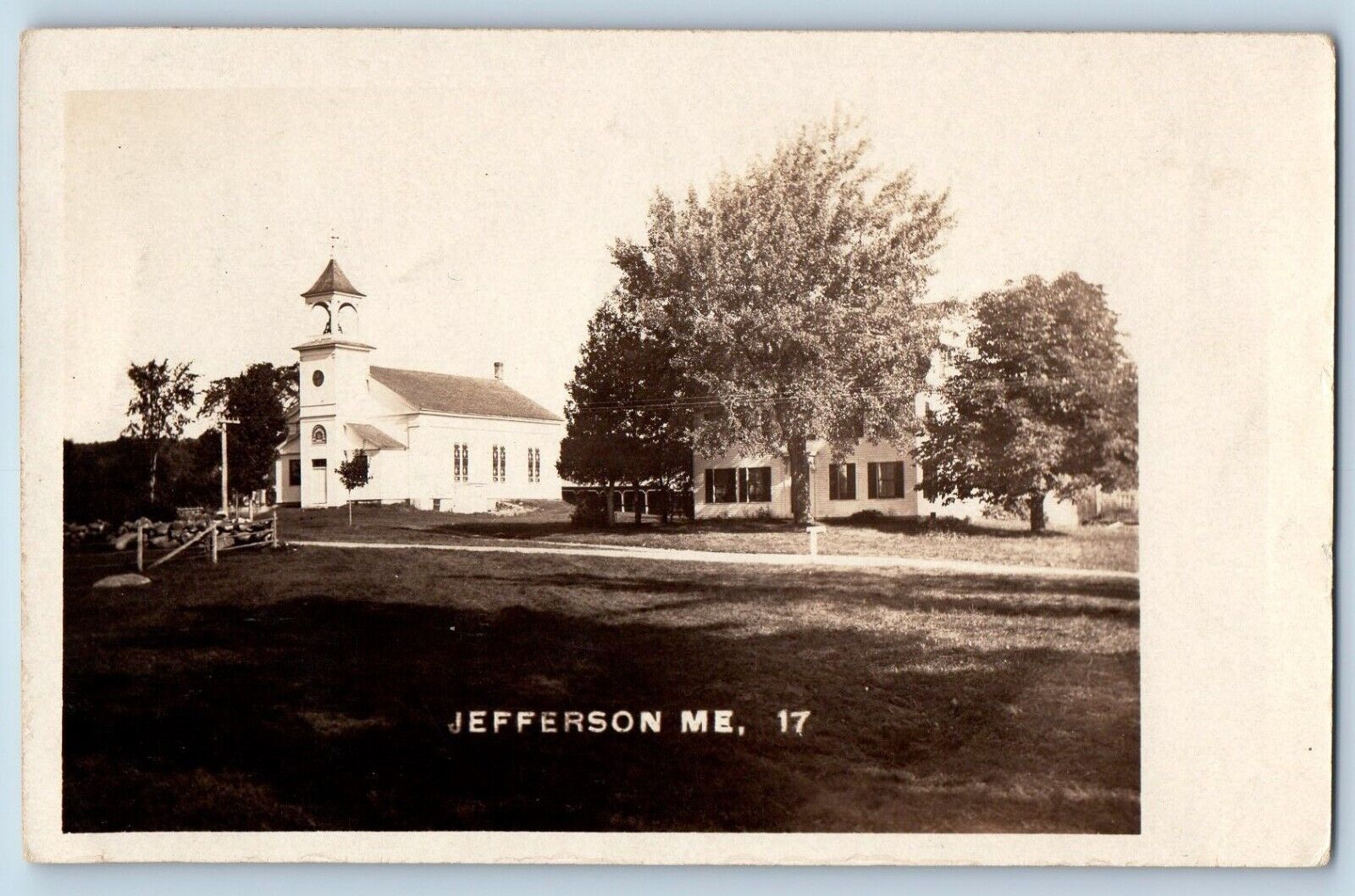 Jefferson Maine ME Postcard RPPC Photo House Church Scene 1911 Antique Posted