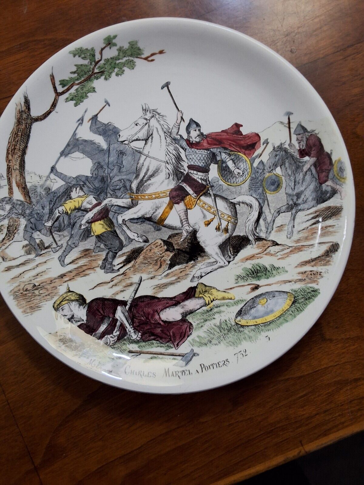 Old French History Military Plate, Charles Martel and the Battle of Poitiers 732