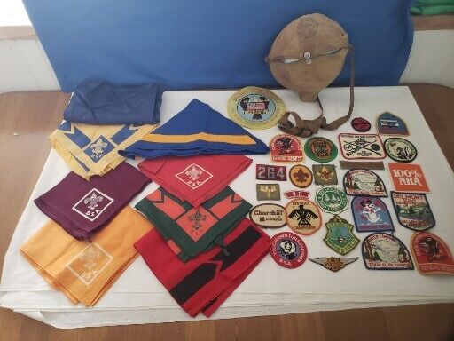 Lot Of Vintage Boy Scout Of America Items Neckerchiefs Patches Mess Kit NRA Camp