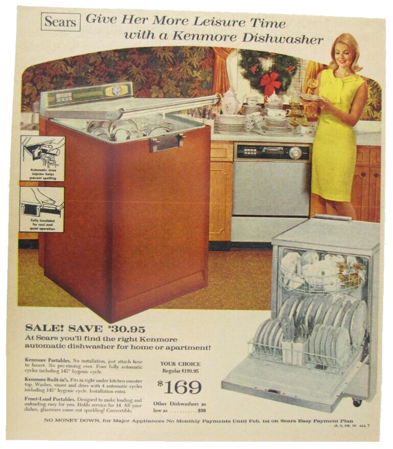 Vintage 1966 Sears KENMORE Dishwasher Newspaper Print Ad