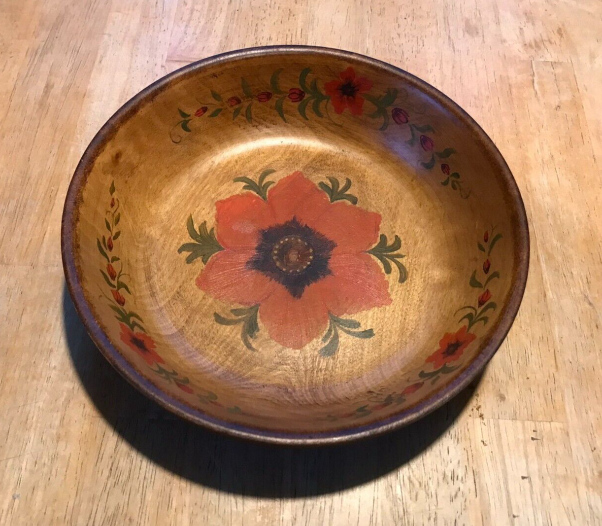 vintage hand painted wood turned bowl