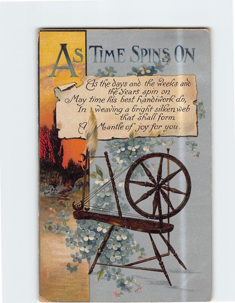 Postcard As Time Spins On Spinning Wheel Text/Art Print