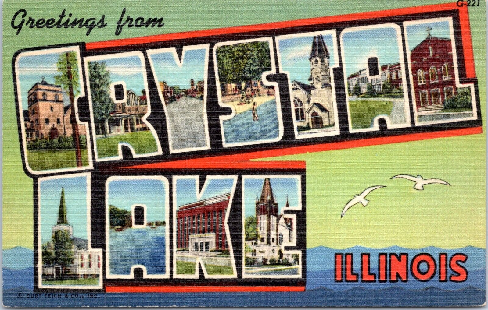 Large Letter Greetings, Crystal Lake Illinois - 1950 Linen Postcard - Curt Teich