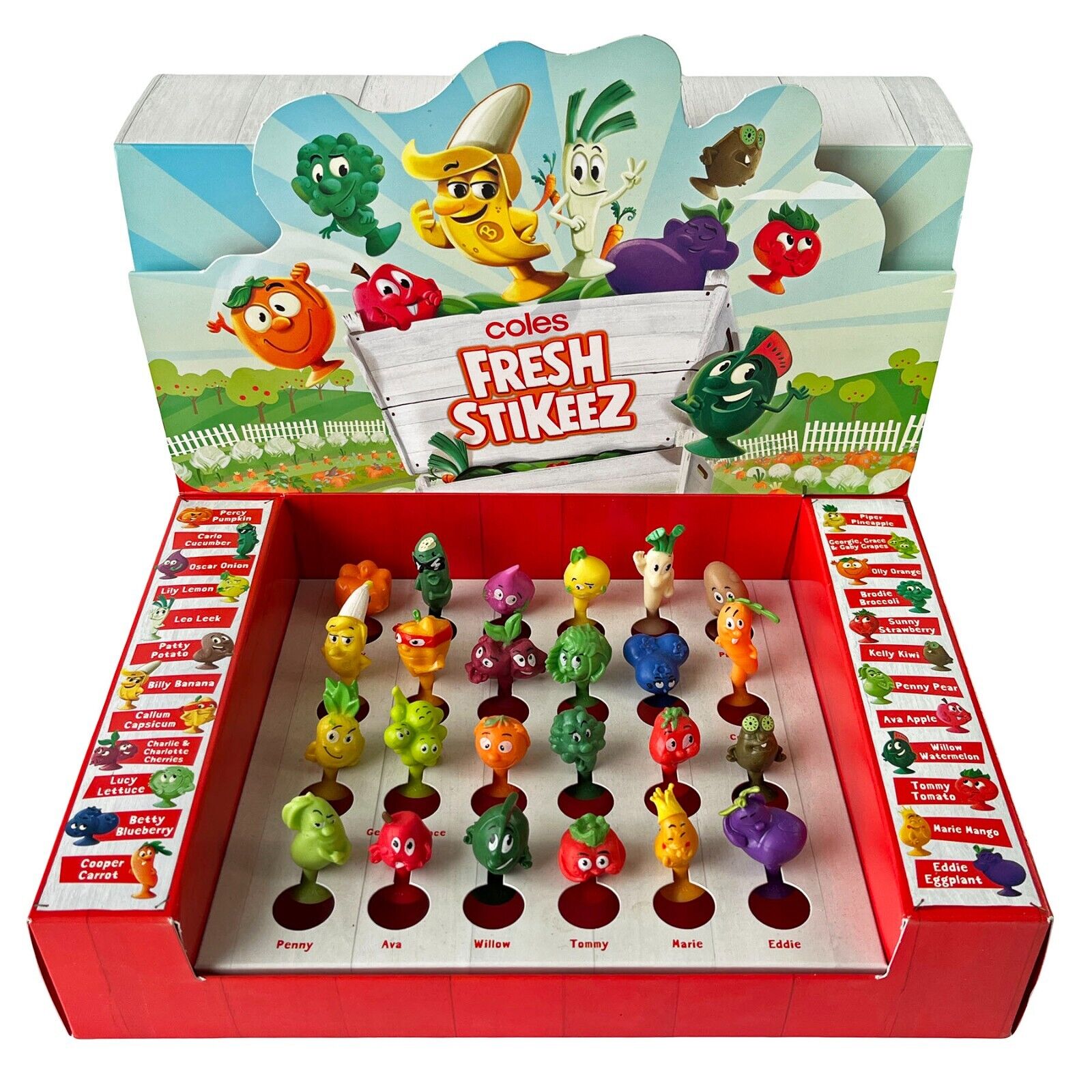 Full Series 1 Set of 24 Coles Fresh Stikeez in Collectors Case Complete