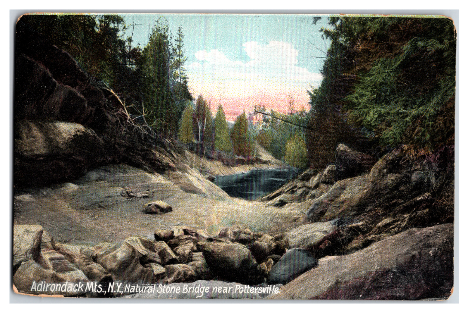 Vintage Postcard Adirondack Mts. NY, Natural Stone Bridge near Pottersville