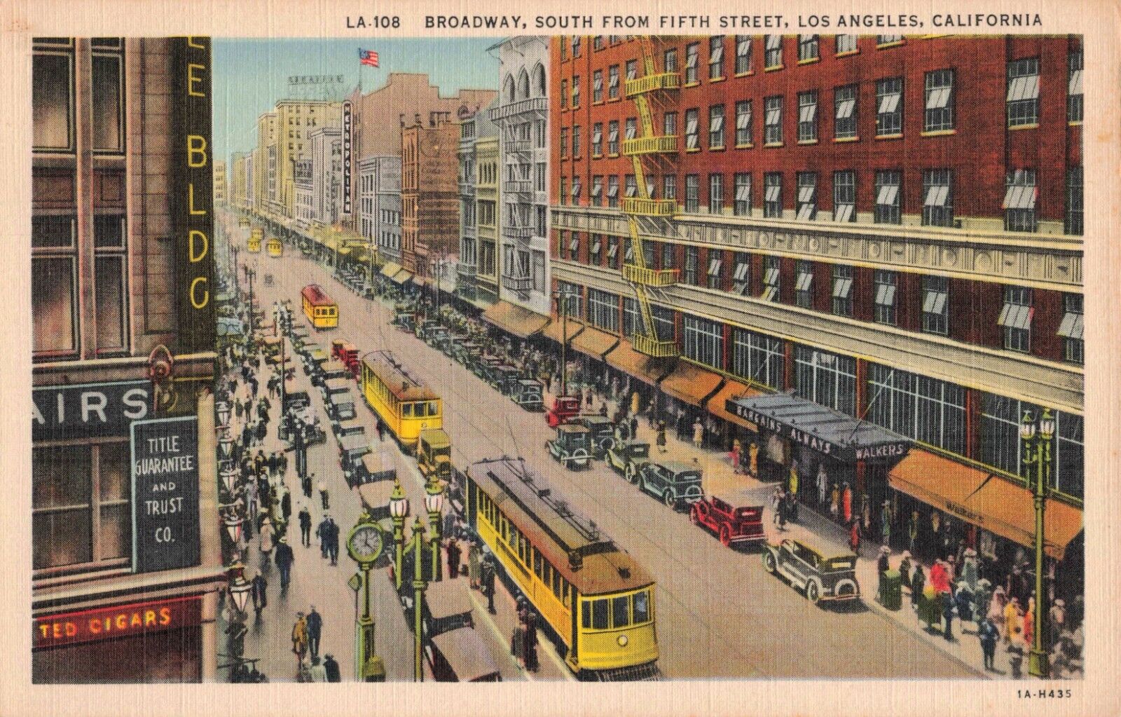 Los Angeles CA Broadway South from Fifth Street c.1930's Postcard A519