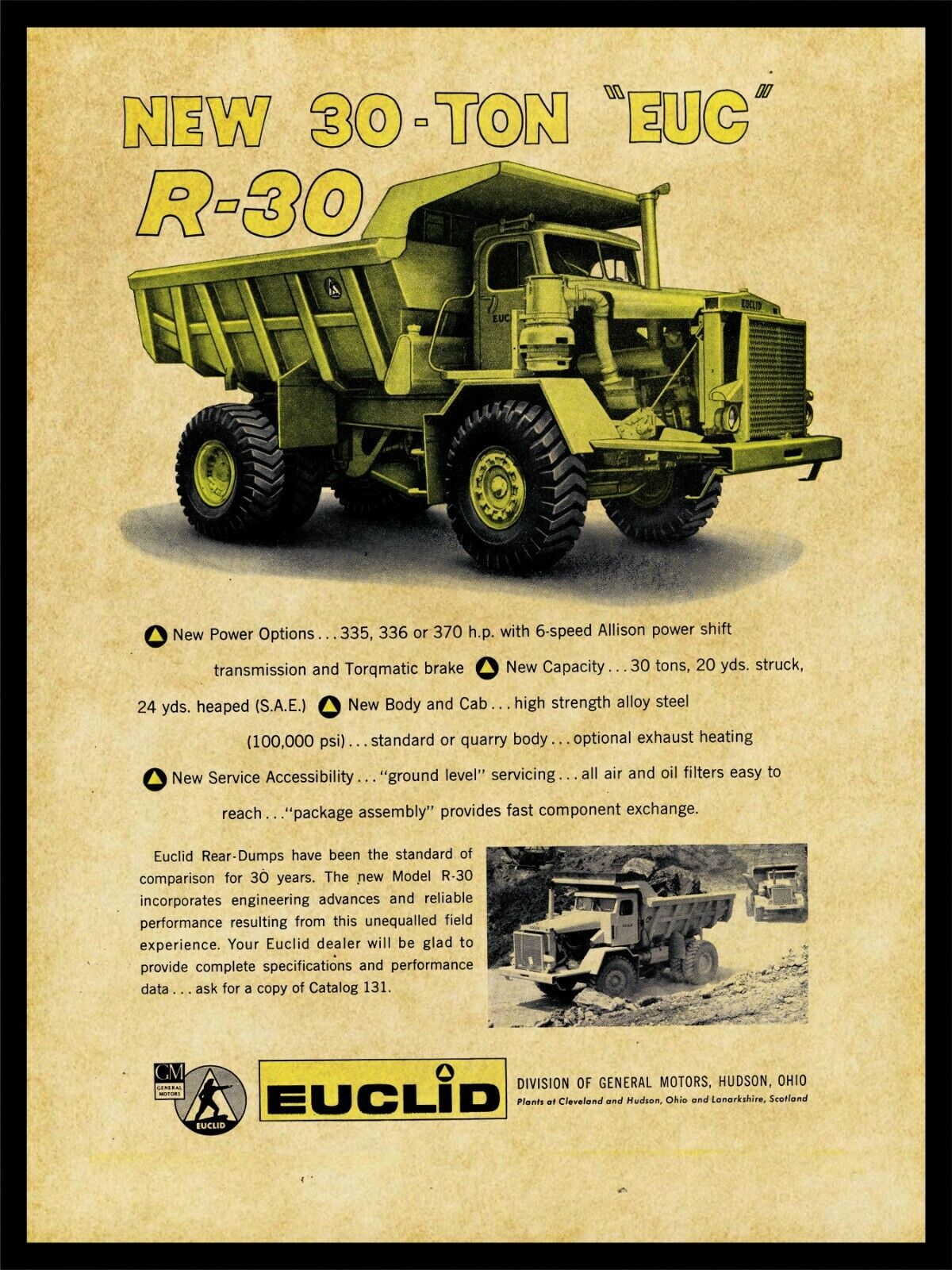 1962 Euclid Equipment NEW Metal Sign: R-30 Thirty Ton Monster Dump Truck Pic