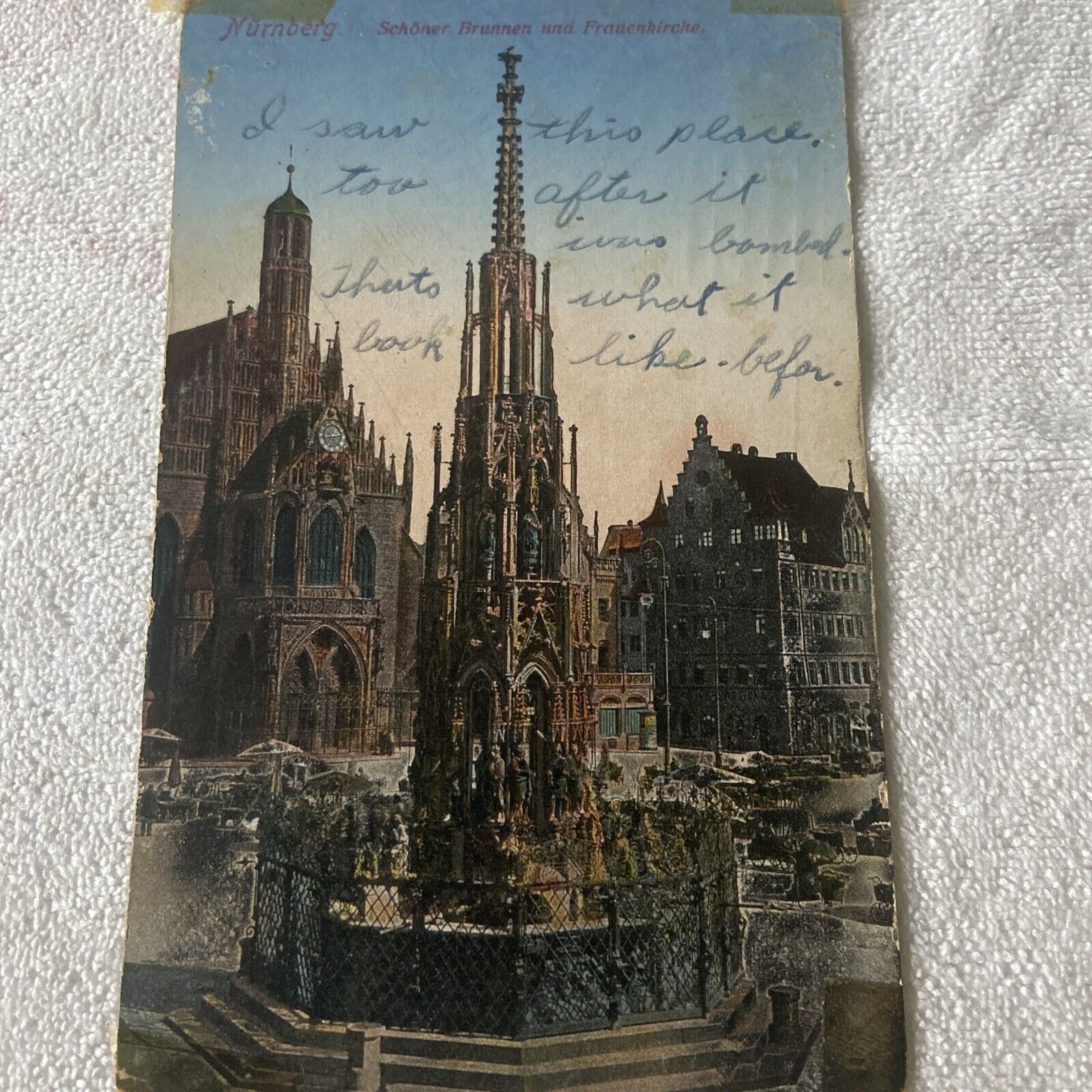 Nurnberg, Germany- Schoner Brunnen und Frauenkirche Vintage Postcard