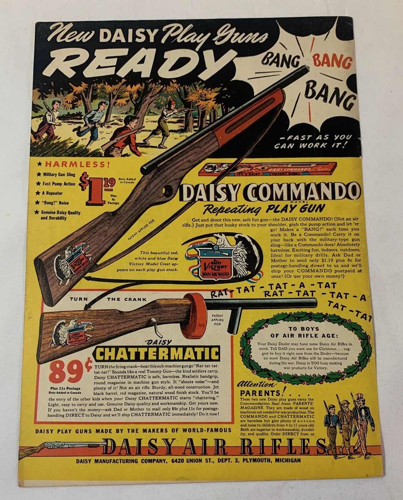 1942 ad page ~ DAISY COMMANDO AND CHATTERMATIC bb gun air rifle ad