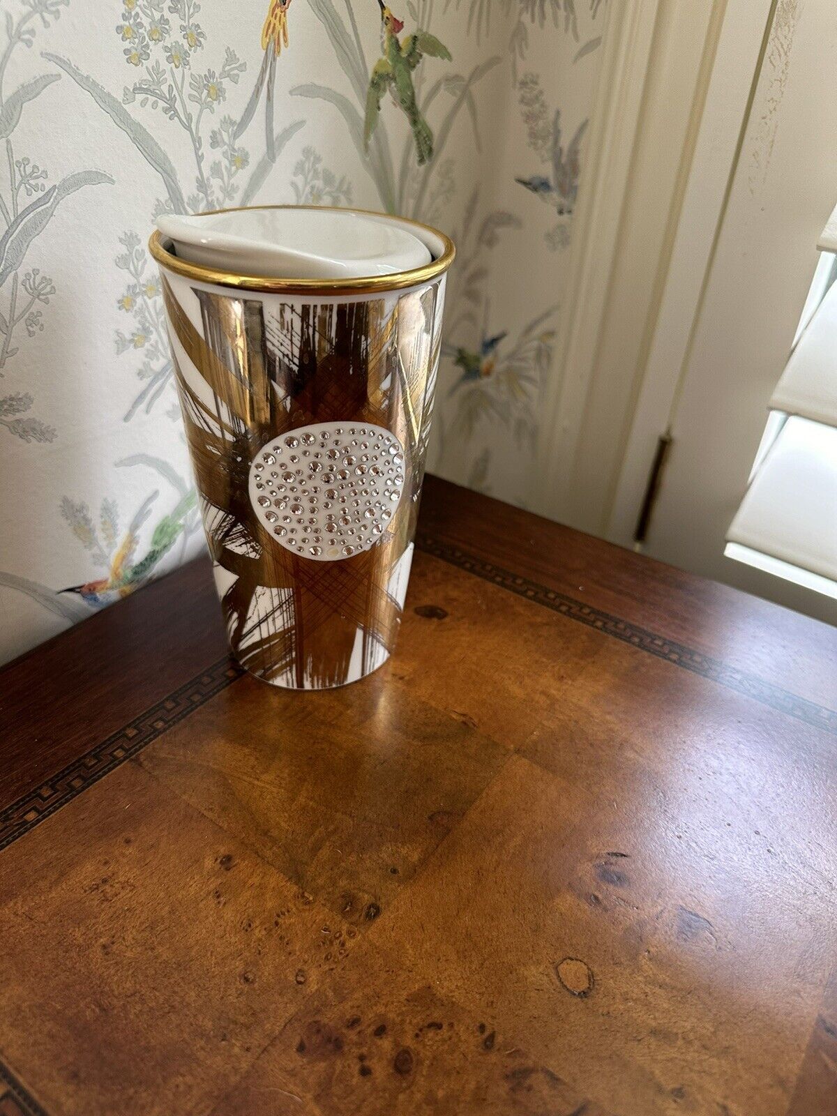 Starbucks Swarovski Crystal Ceramic 2014 Tumbler Gold Travel Mug 12oz Coffee Cup