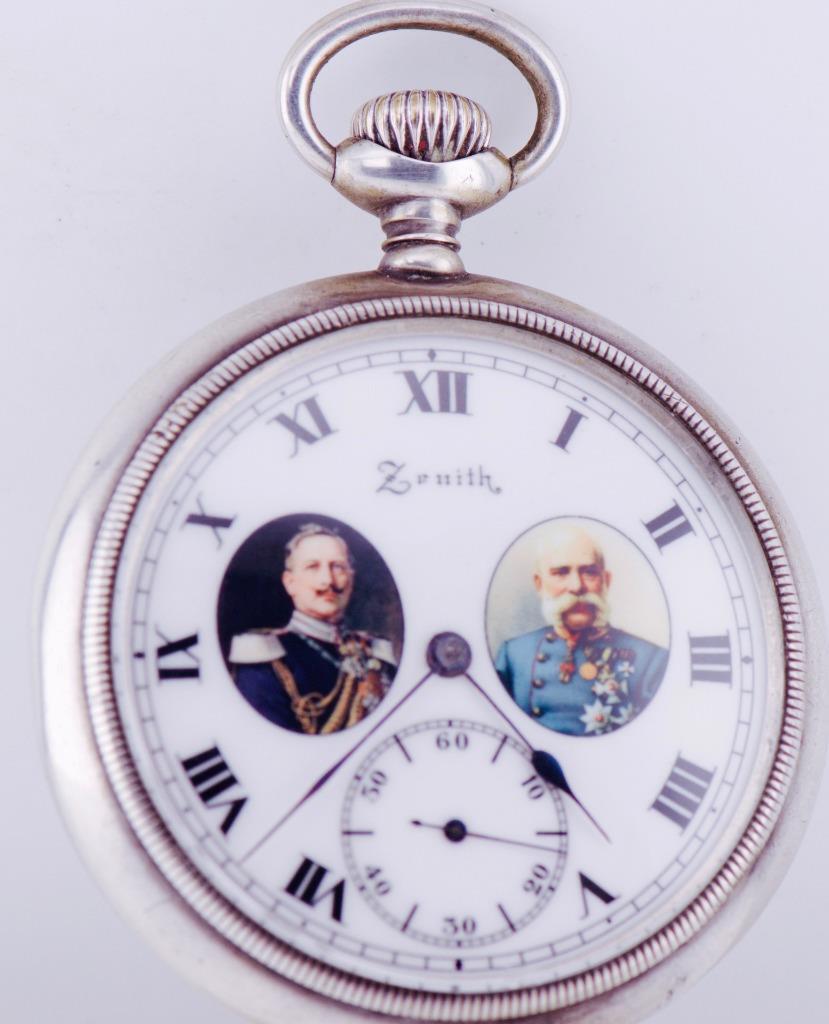 WWI German Officer's Zenith Silver Pocket Watch Kaiser Wilhelm/Franz Joseph Dial