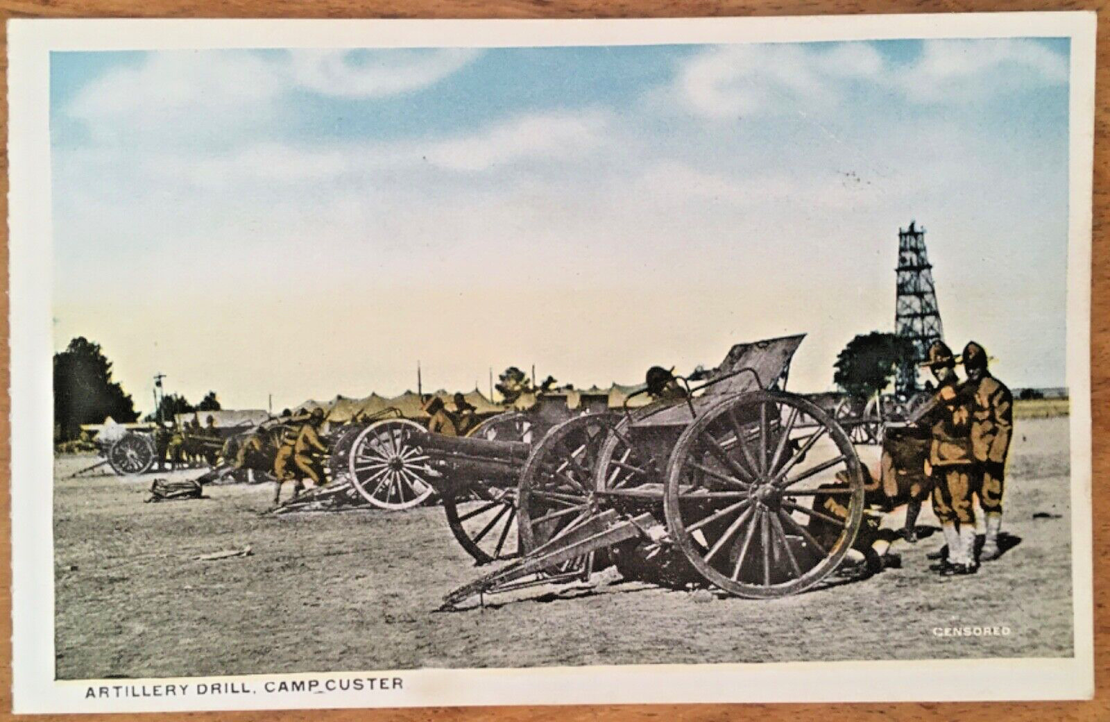 BATTLE CREEK MI, 1918 WWI ERA POSTCARD, CAMP CUSTER,  ARMY - ARTILLERY DRILL