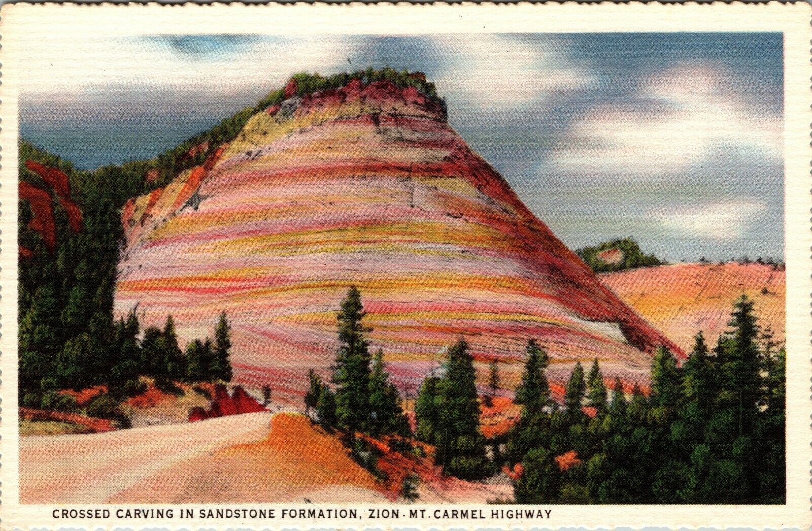 Zion Mt. Carmel Highway  Utah Sandstone Formations Vintage Postcard 
