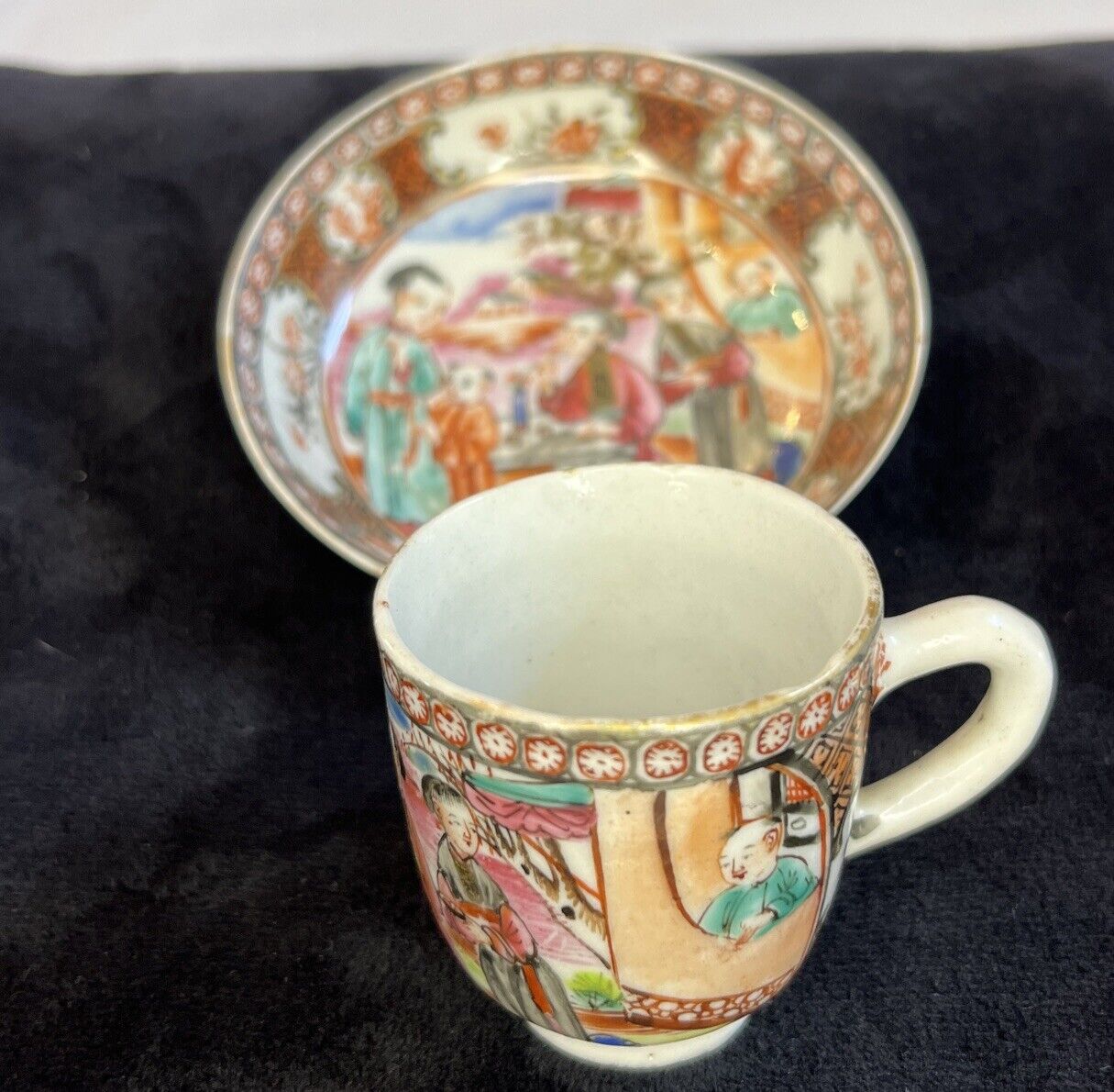 Antique Circa 1785  Chinese Porcelain Lowestoft Cup and Saucer