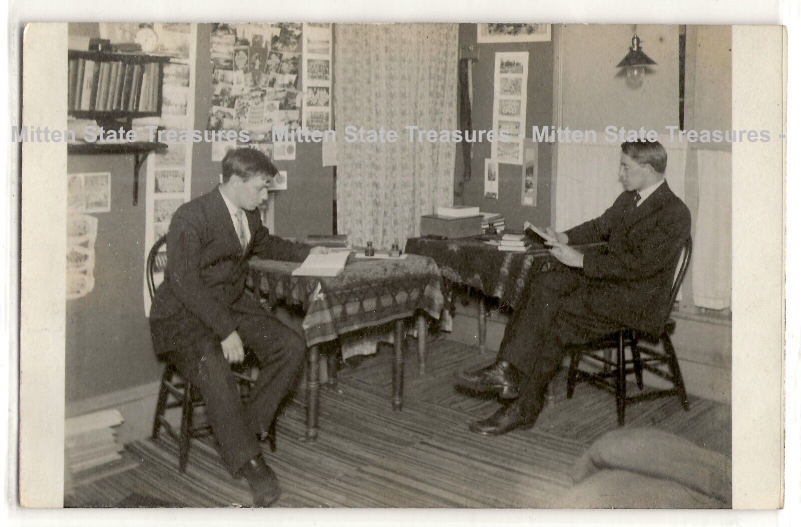 Hope College students dorm room, Holland Michigan history photo postcard RPPC